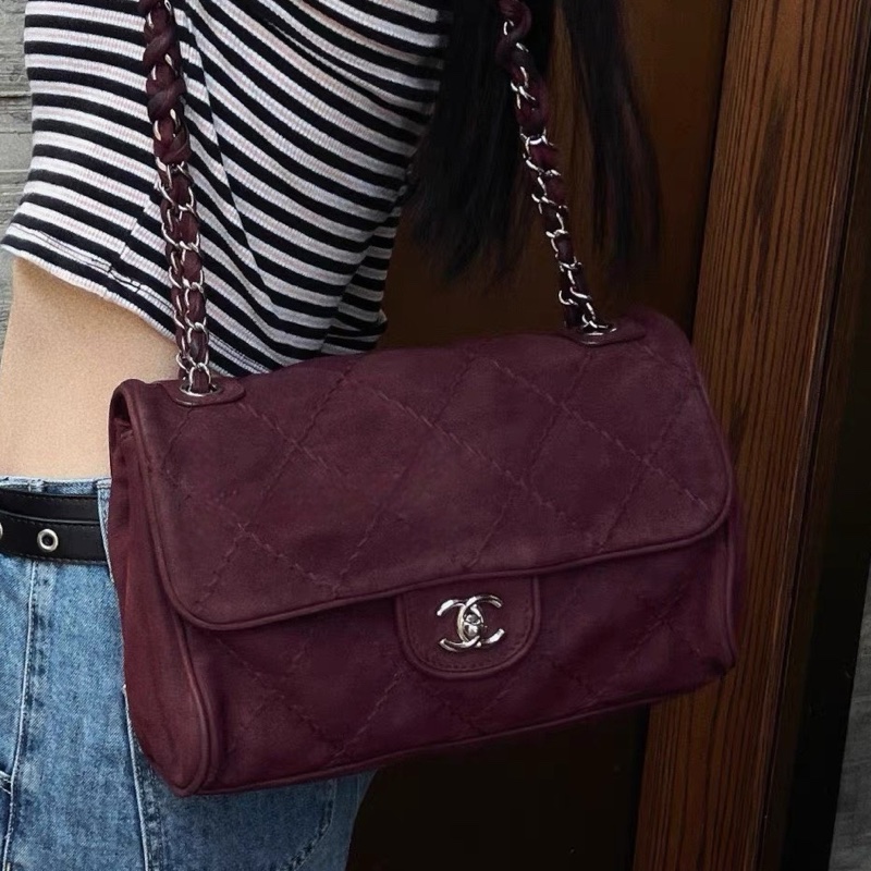 ✨4萬5帶走✨香奈兒機場包✨Chanel 香奈兒 勃艮第酒紅麂皮 機場包｜麻花鏈肩背/斜背 🈶標 近新 含盒袋-5