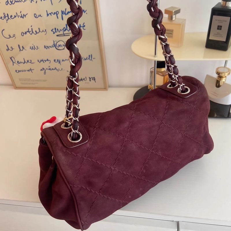 ✨4萬5帶走✨香奈兒機場包✨Chanel 香奈兒 勃艮第酒紅麂皮 機場包｜麻花鏈肩背/斜背 🈶標 近新 含盒袋-10