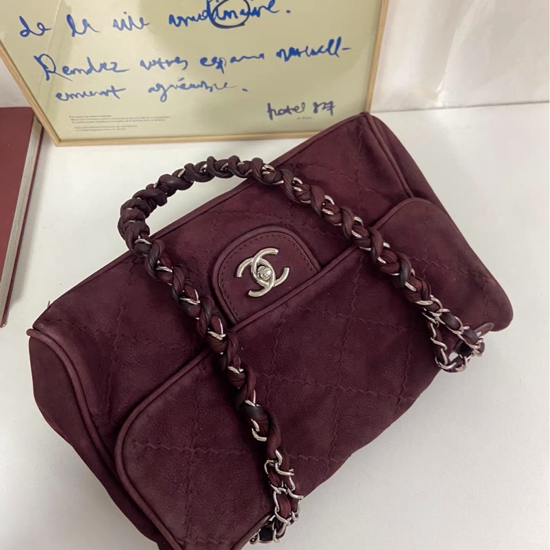 ✨4萬5帶走✨香奈兒機場包✨Chanel 香奈兒 勃艮第酒紅麂皮 機場包｜麻花鏈肩背/斜背 🈶標 近新 含盒袋-11
