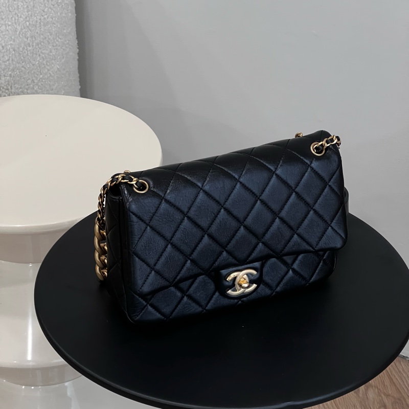 CHANEL 經典小羊皮 Flap Bag 金鍊黑包-0