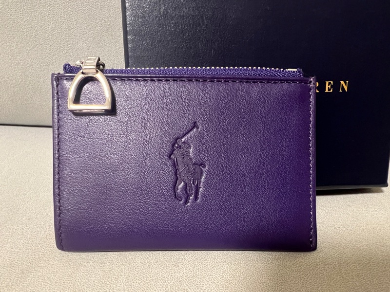 降！Ralph Lauren真皮鑰匙零錢包，也可放卡片，限量紫色真皮款-0