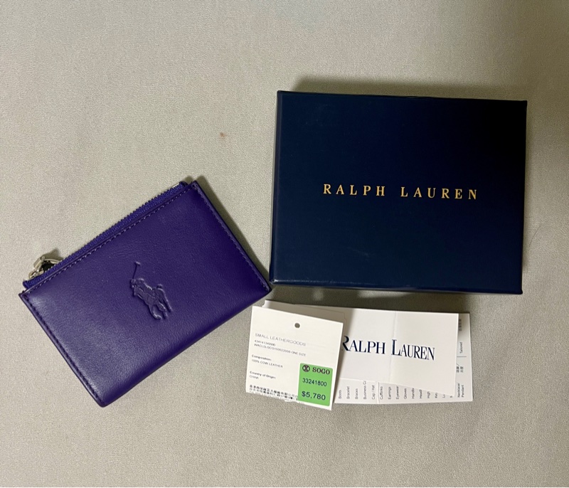 降！Ralph Lauren真皮鑰匙零錢包，也可放卡片，限量紫色真皮款-1