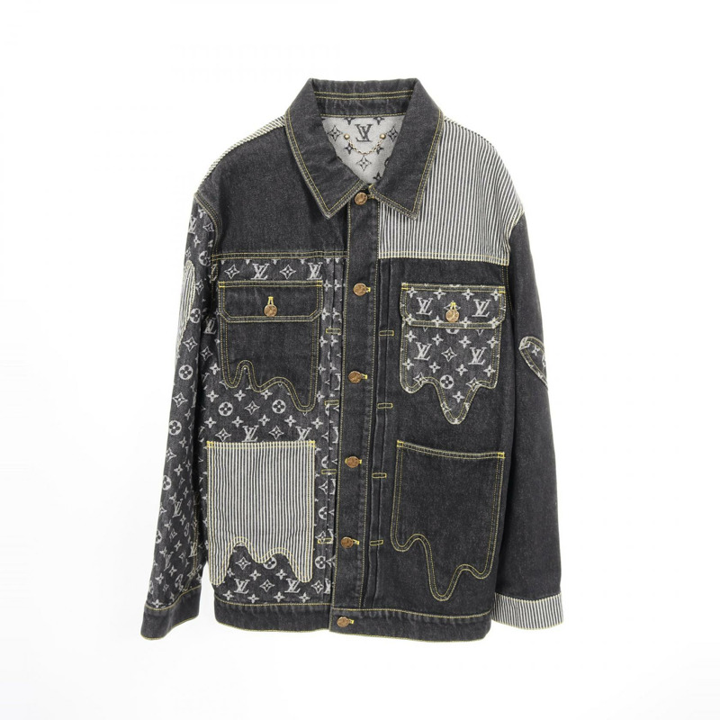 LOUIS VUITTON × NIGO Monogram Crazy Denim Jacket 棉質 黑色 灰色 二手 男款 #44-0