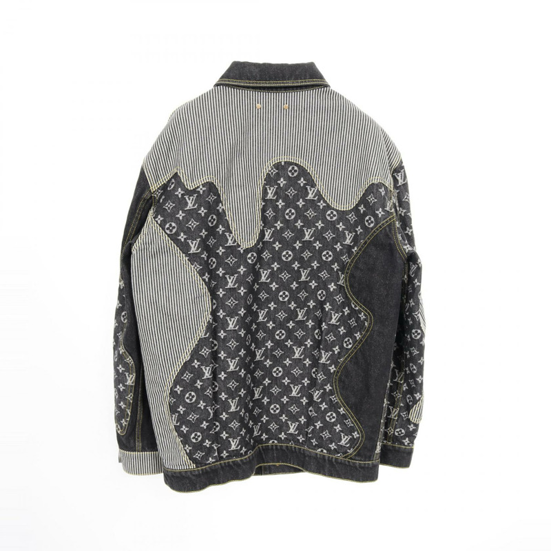 LOUIS VUITTON × NIGO Monogram Crazy Denim Jacket 棉質 黑色 灰色 二手 男款 #44-1