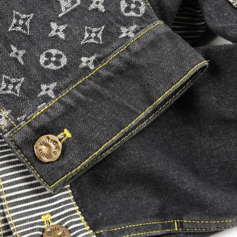 LOUIS VUITTON × NIGO Monogram Crazy Denim Jacket 棉質 黑色 灰色 二手 男款 #44-6
