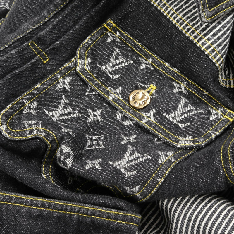 LOUIS VUITTON × NIGO Monogram Crazy Denim Jacket 棉質 黑色 灰色 二手 男款 #44-9