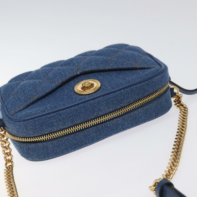 【日本直送】VERSACE 鏈條單肩包 牛仔藍金色 正品 130284-5
