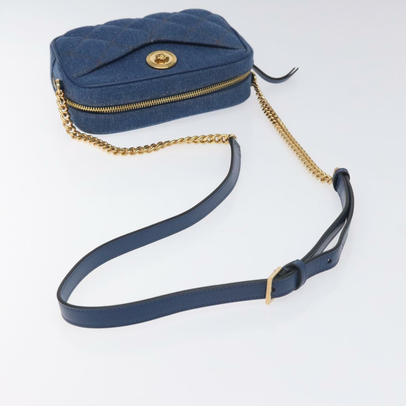 【日本直送】VERSACE 鏈條單肩包 牛仔藍金色 正品 130284-6
