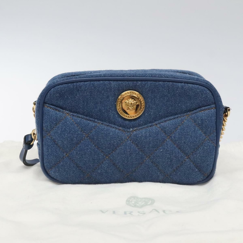 【日本直送】VERSACE 鏈條單肩包 牛仔藍金色 正品 130284-11