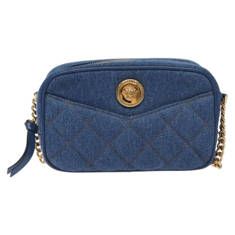 【日本直送】VERSACE 鏈條單肩包 牛仔藍金色 正品 130284-12