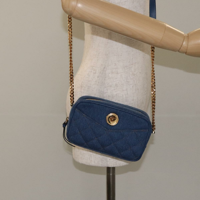 【日本直送】VERSACE 鏈條單肩包 牛仔藍金色 正品 130284-22