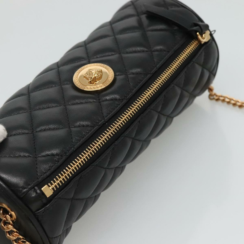 【日本直送】VERSACE 鏈條單肩包 皮革 黑金 正品 130260-5