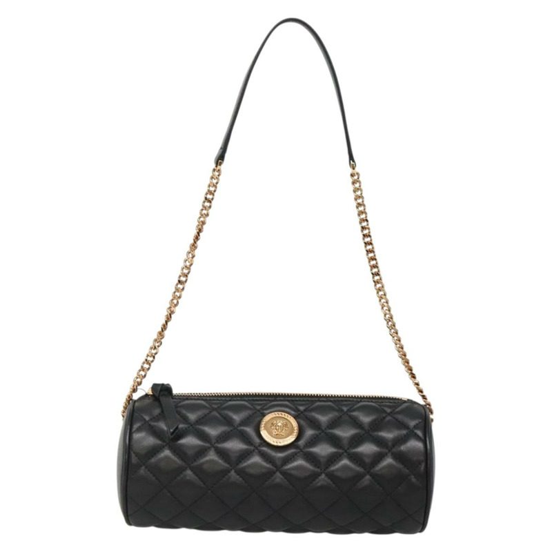 【日本直送】VERSACE 鏈條單肩包 皮革 黑金 正品 130260-12