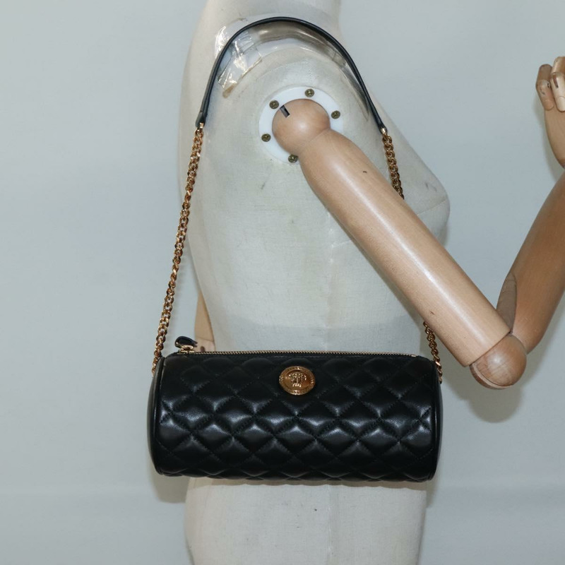 【日本直送】VERSACE 鏈條單肩包 皮革 黑金 正品 130260-22