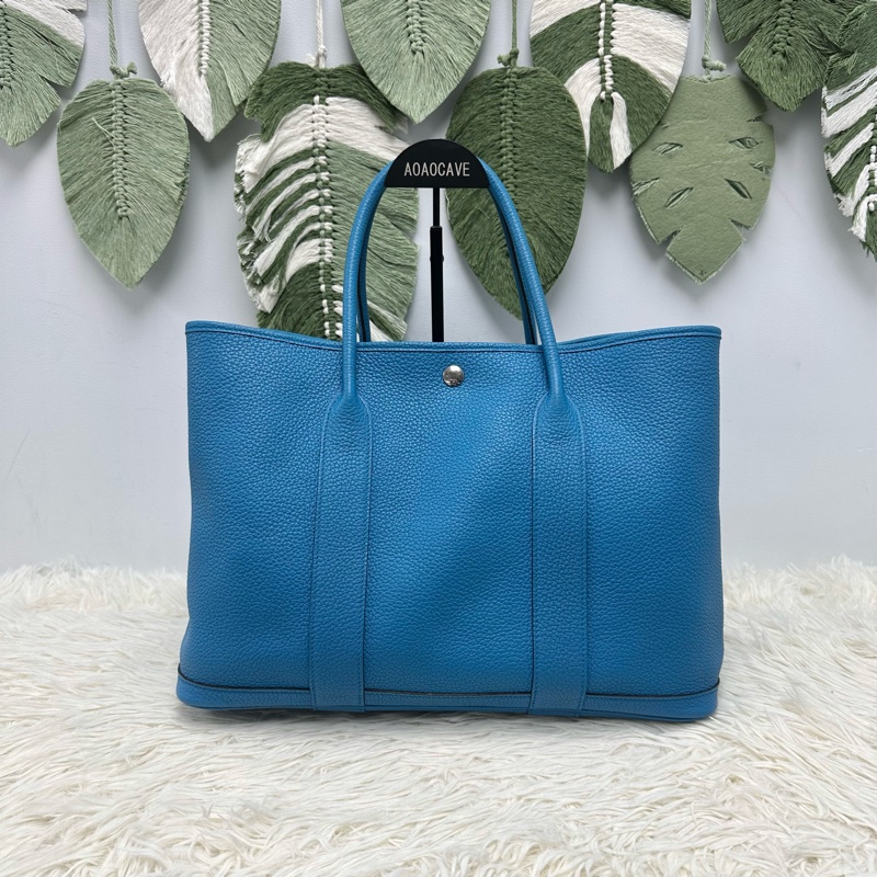 HERMES GARDEN PARTY 36 藍色真皮手提包 A Stamp-0
