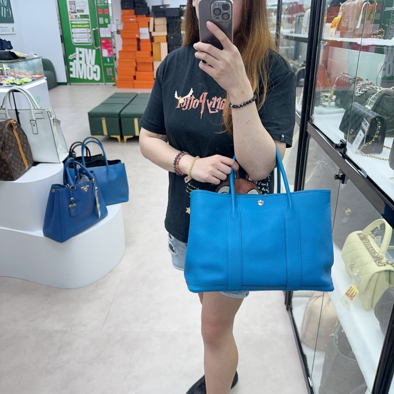 HERMES GARDEN PARTY 36 藍色真皮手提包 A Stamp-1