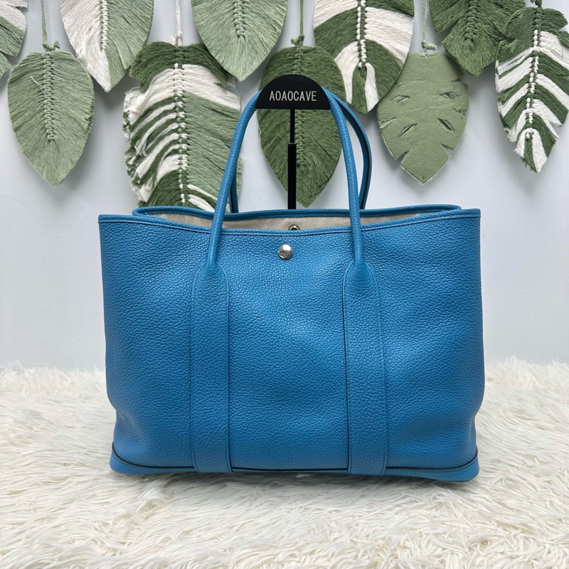 HERMES GARDEN PARTY 36 藍色真皮手提包 A Stamp-4