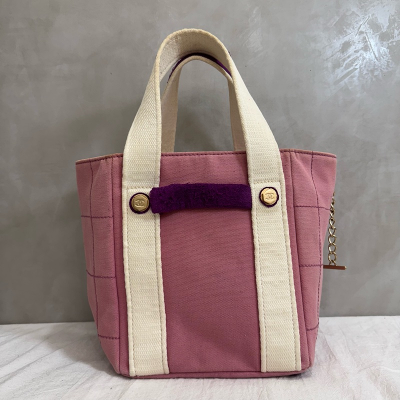 CHANEL 復古粉紫色帆布小托特包-5