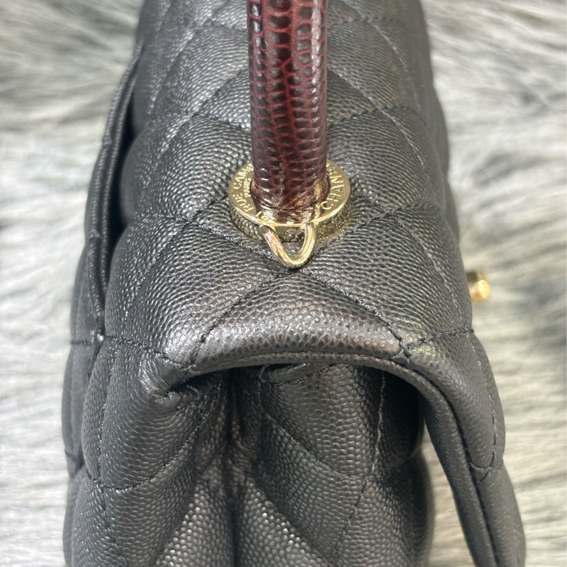 CHANEL AS2215 MINI HANDLE COCO 20 黑色荔枝皮 蜥蜴皮壓紋提把 金鍊 肩背包 手提包 斜背包-2
