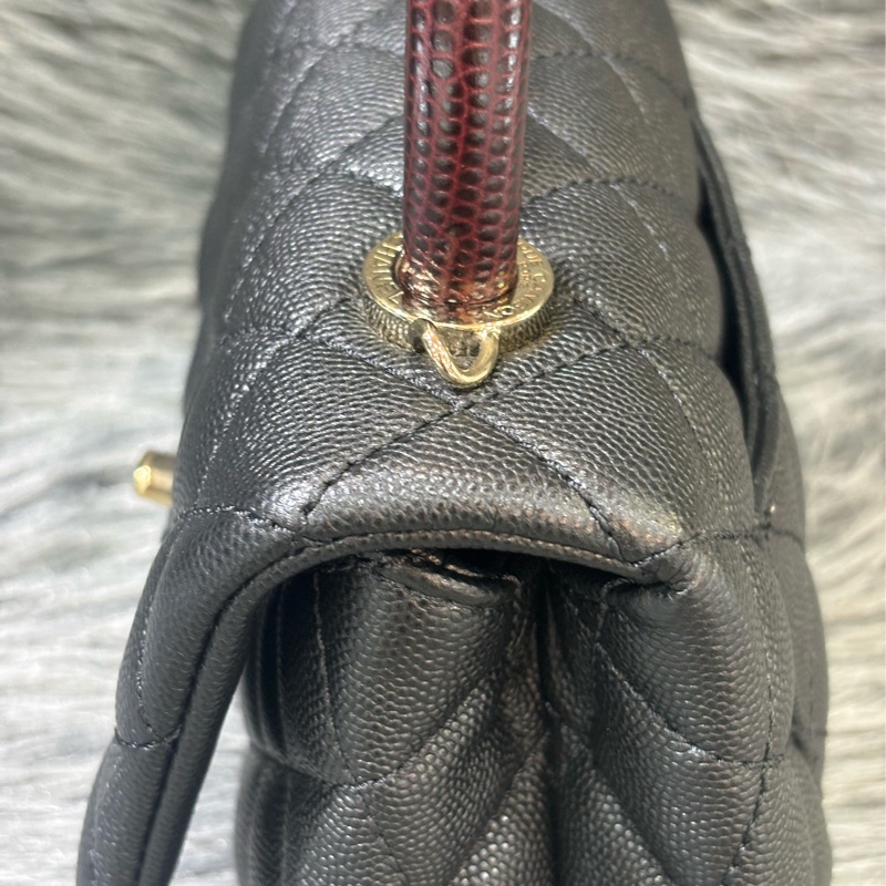CHANEL AS2215 MINI HANDLE COCO 20 黑色荔枝皮 蜥蜴皮壓紋提把 金鍊 肩背包 手提包 斜背包-5