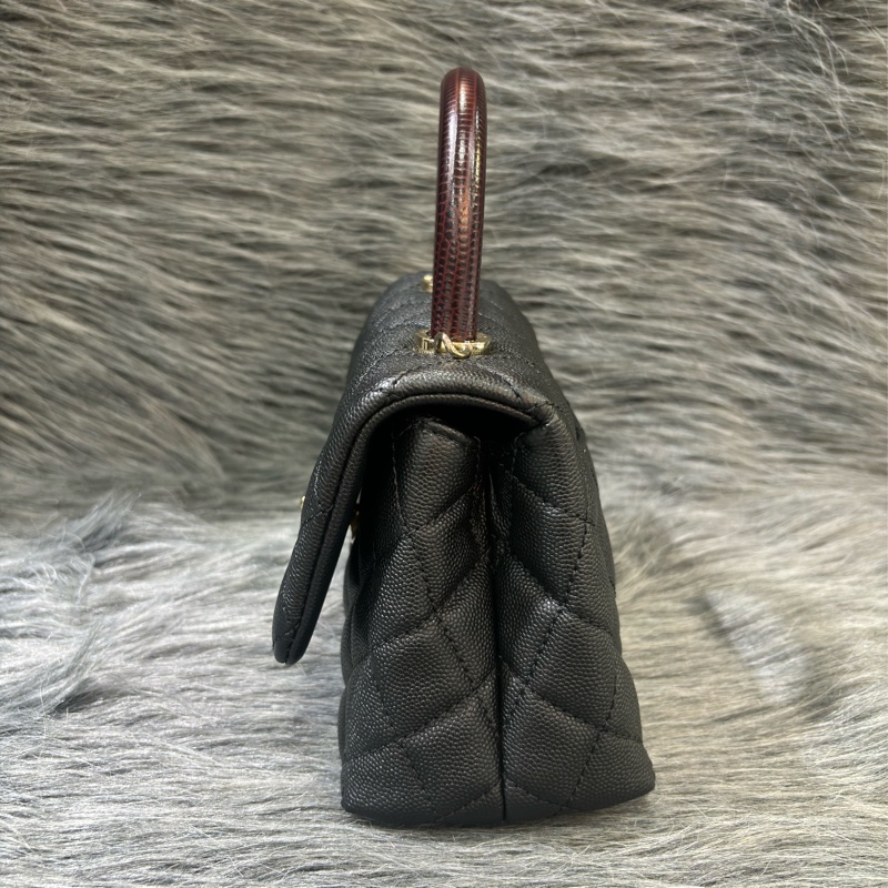 CHANEL AS2215 MINI HANDLE COCO 20 黑色荔枝皮 蜥蜴皮壓紋提把 金鍊 肩背包 手提包 斜背包-6