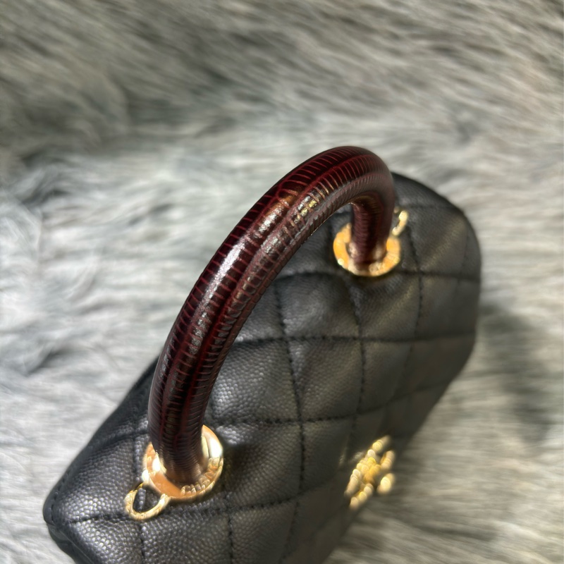CHANEL AS2215 MINI HANDLE COCO 20 黑色荔枝皮 蜥蜴皮壓紋提把 金鍊 肩背包 手提包 斜背包-7