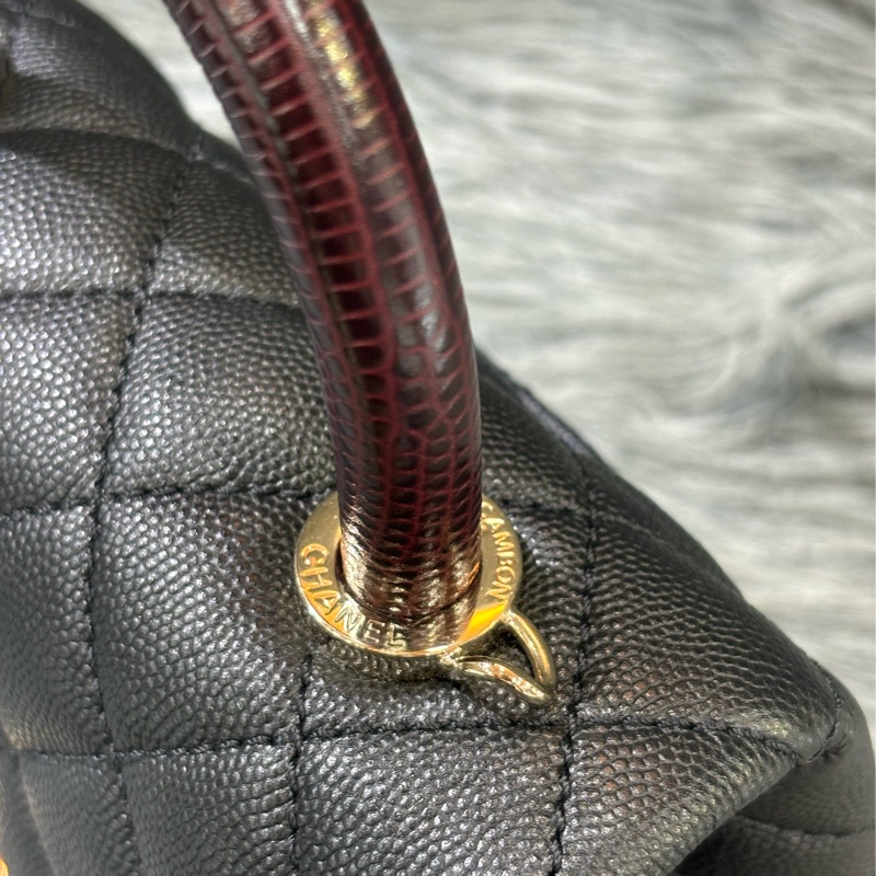 CHANEL AS2215 MINI HANDLE COCO 20 黑色荔枝皮 蜥蜴皮壓紋提把 金鍊 肩背包 手提包 斜背包-8