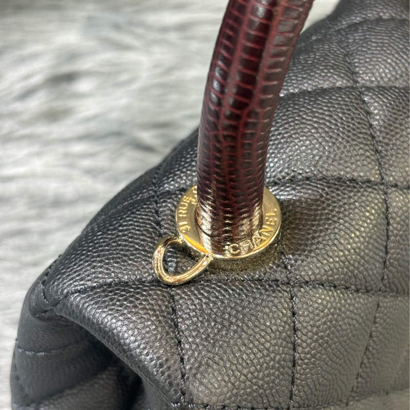 CHANEL AS2215 MINI HANDLE COCO 20 黑色荔枝皮 蜥蜴皮壓紋提把 金鍊 肩背包 手提包 斜背包-9
