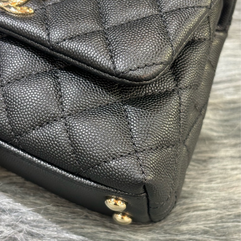 CHANEL AS2215 MINI HANDLE COCO 20 黑色荔枝皮 蜥蜴皮壓紋提把 金鍊 肩背包 手提包 斜背包-15