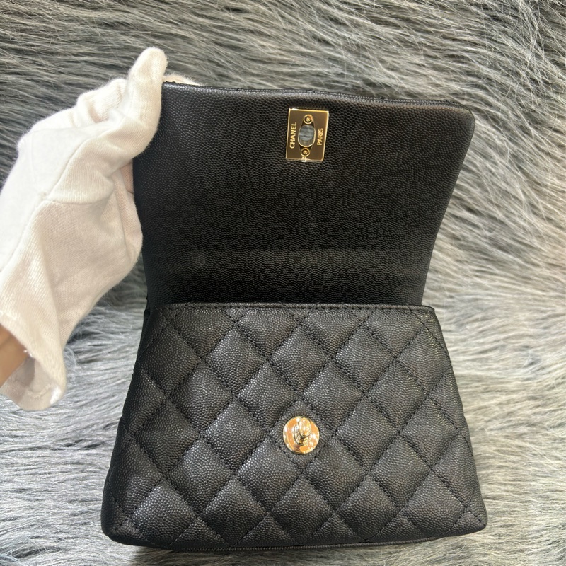 CHANEL AS2215 MINI HANDLE COCO 20 黑色荔枝皮 蜥蜴皮壓紋提把 金鍊 肩背包 手提包 斜背包-20