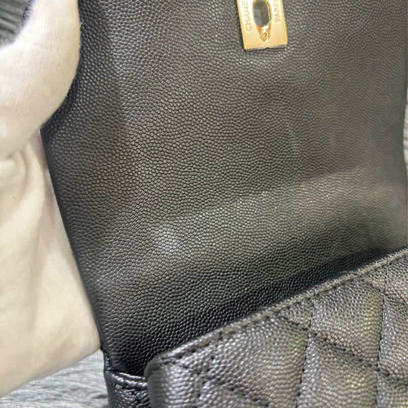 CHANEL AS2215 MINI HANDLE COCO 20 黑色荔枝皮 蜥蜴皮壓紋提把 金鍊 肩背包 手提包 斜背包-21