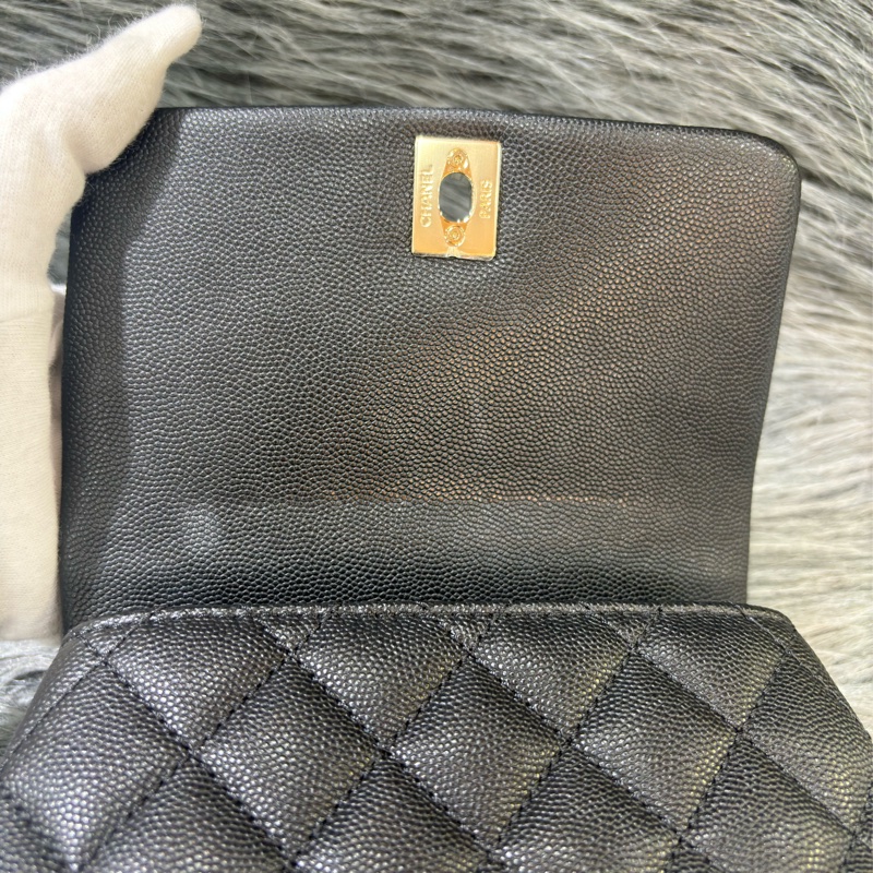 CHANEL AS2215 MINI HANDLE COCO 20 黑色荔枝皮 蜥蜴皮壓紋提把 金鍊 肩背包 手提包 斜背包-23