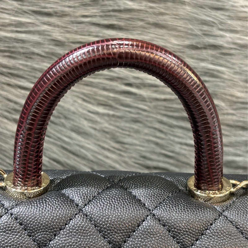 CHANEL AS2215 MINI HANDLE COCO 20 黑色荔枝皮 蜥蜴皮壓紋提把 金鍊 肩背包 手提包 斜背包-36