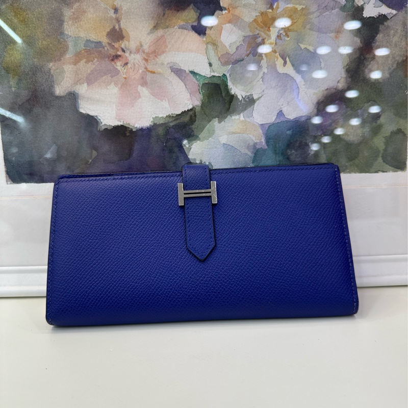 Hermès 愛馬仕 Bearn epsom皮 長款皮夾 電光藍 T刻-1