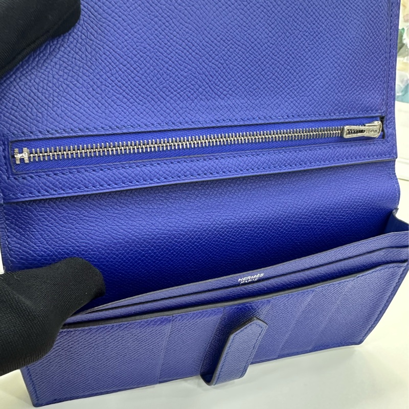Hermès 愛馬仕 Bearn epsom皮 長款皮夾 電光藍 T刻-8