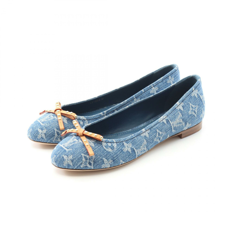 LOUIS VUITTON Nina Ballerina 平底高跟鞋 1ACK9B Monogram 牛仔布 女款 #38 1/2-0