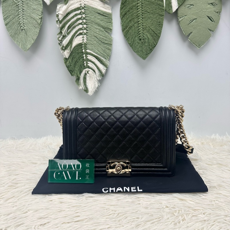 CHANEL LEBOY 黑金魚子醬皮 25cm MEDIUM Size-0