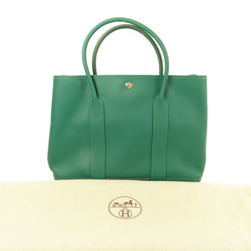 HERMES Epsom皮革Garden Party PM銀扣手挽袋Cactus-8