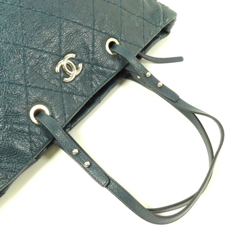 CHANEL 牛皮皮革Tote Bag銀扣肩背袋-9