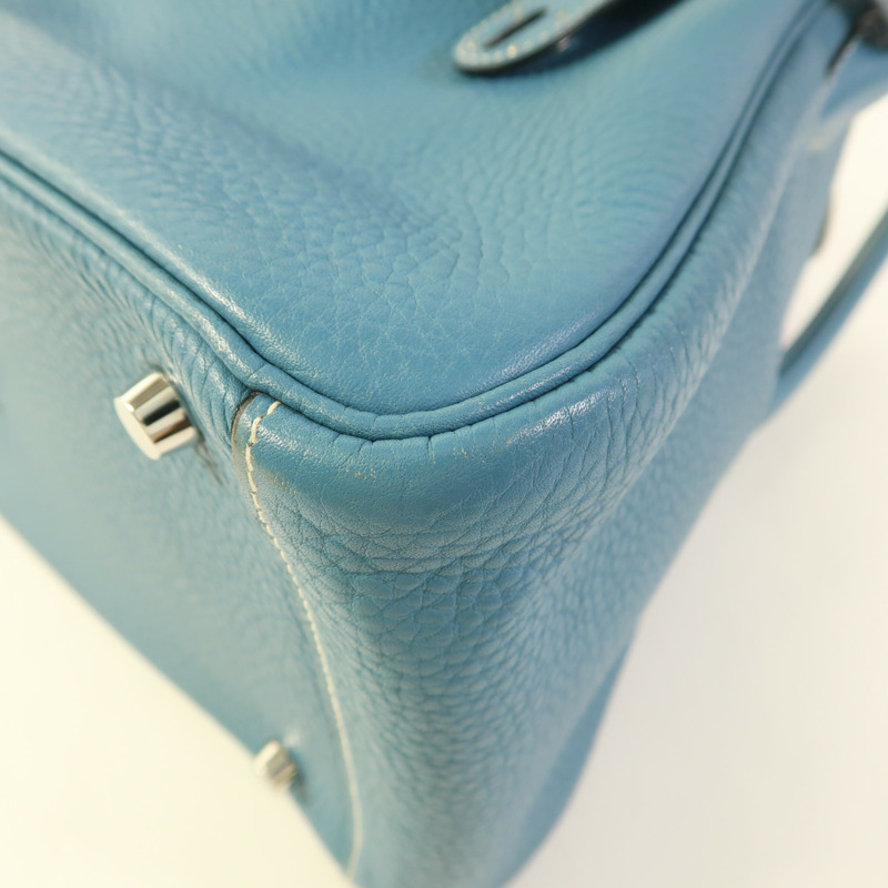 HERMES Clemence皮革Lindy 30銀扣手挽肩背兩用袋Bleu Jean-11