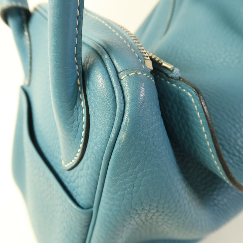 HERMES Clemence皮革Lindy 30銀扣手挽肩背兩用袋Bleu Jean-13
