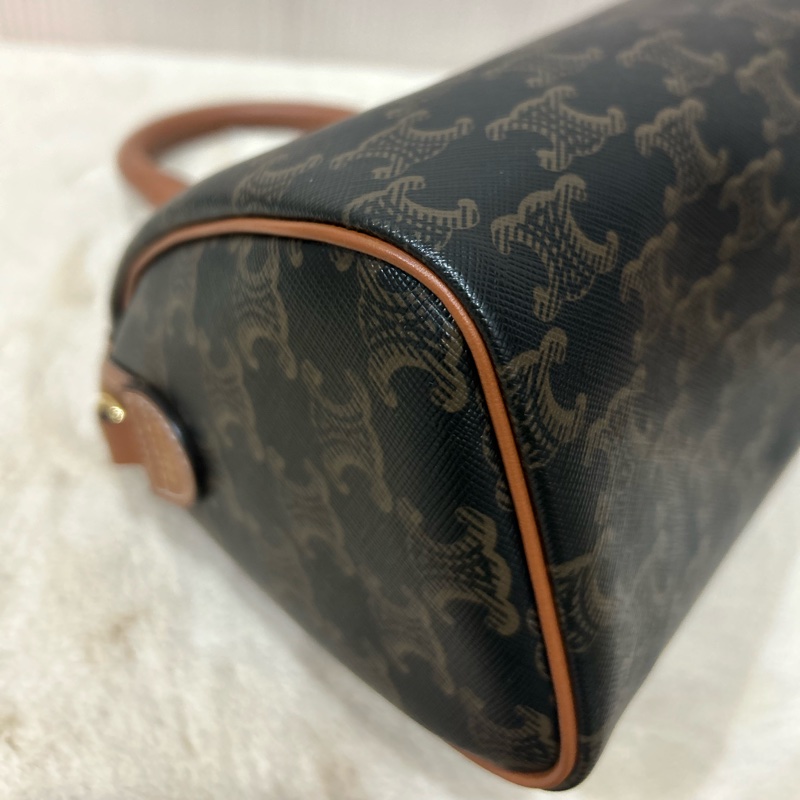 Celine 經典老花波士頓包  標誌印花及牛皮革CUIR TRIOMPHE小型波士頓手袋 黃褐色-11