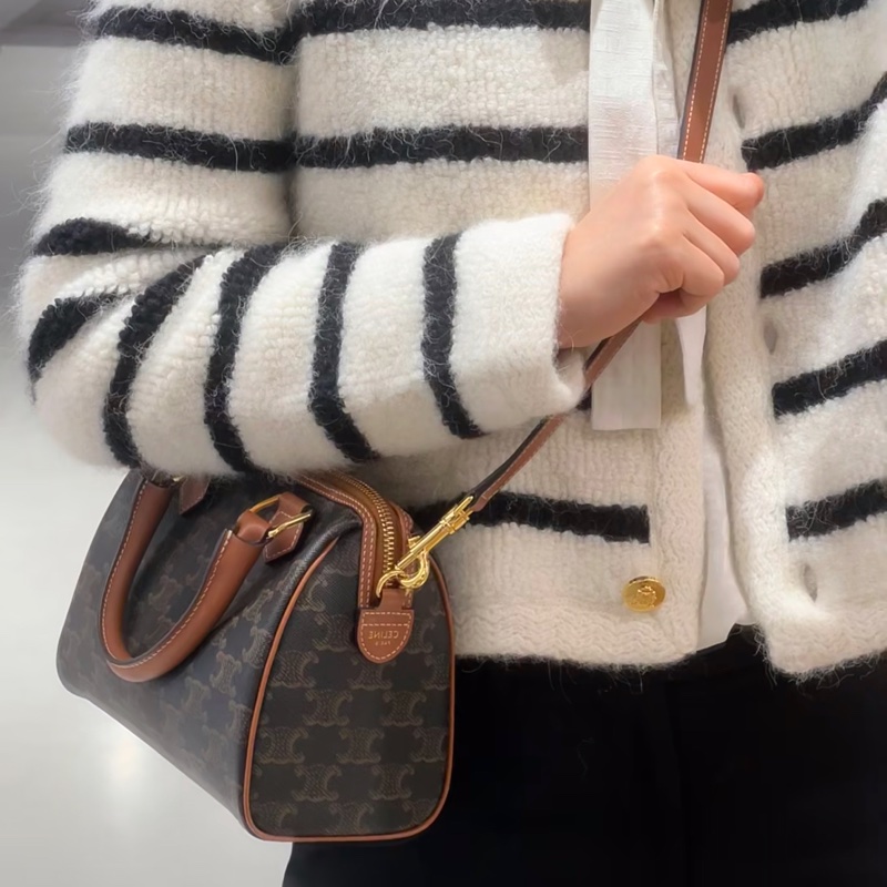 Celine 經典老花波士頓包 標誌印花及牛皮革CUIR TRIOMPHE小型波士頓手袋 黃褐色-22