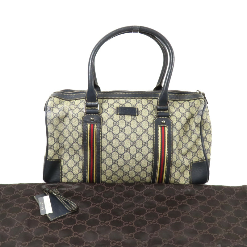 GUCCI 塗層帆布Boston Bag銀扣手挽袋-10
