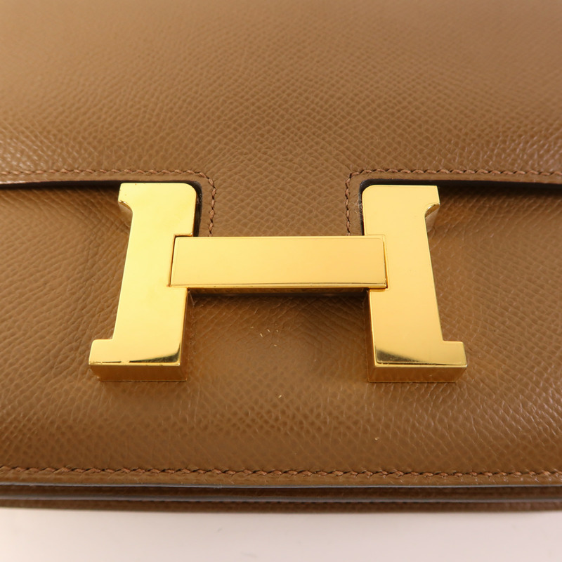 HERMES Epsom皮革Constance Mini金扣肩背袋3G Alezan-10