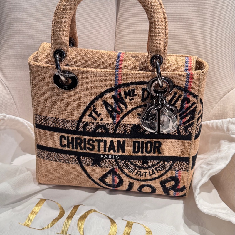 Dior迪奧 刺繡拉菲草編織黛妃包-0