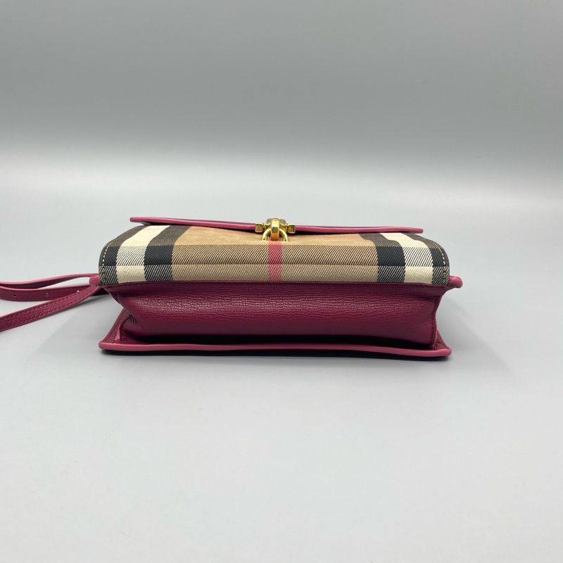 Burberry巴寶莉格紋帆布拼皮信封肩背斜背包-2
