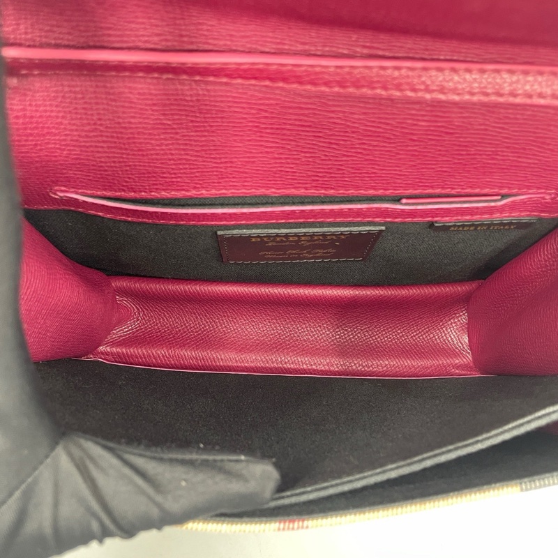 Burberry巴寶莉格紋帆布拼皮信封肩背斜背包-8