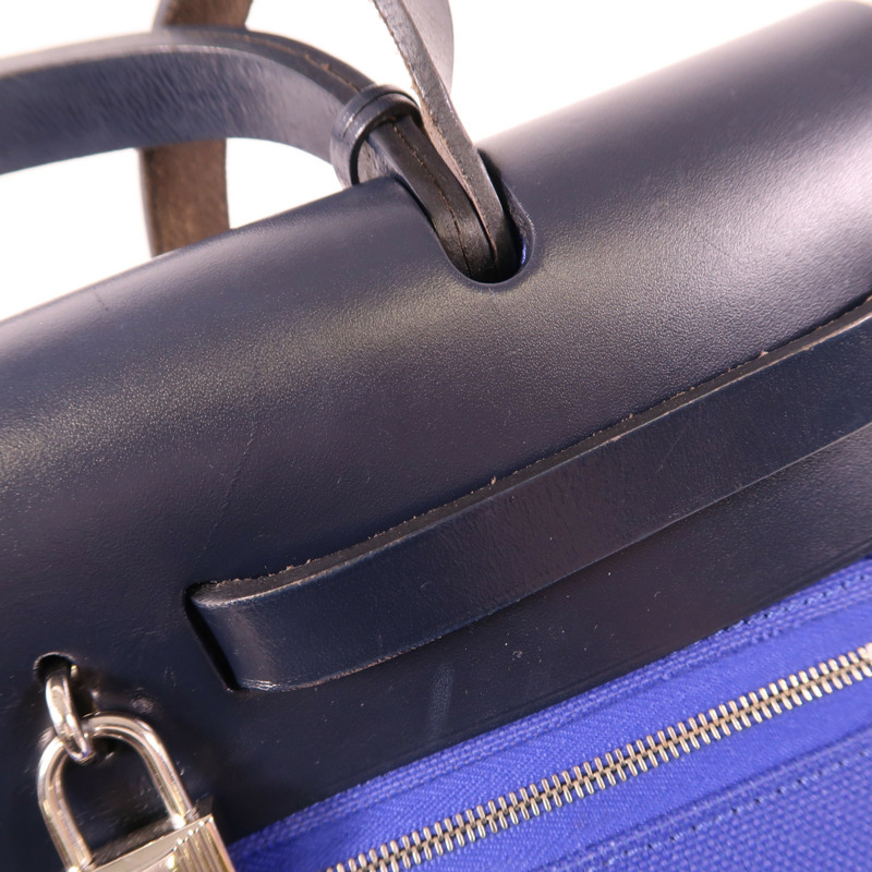 HERMES 帆布Herbag PM銀扣手挽肩背兩用袋Bleu Electrique-16