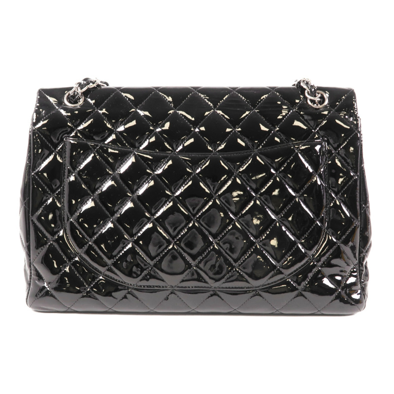 CHANEL 漆皮皮革Maxi Classic銀扣鏈帶肩背袋-1